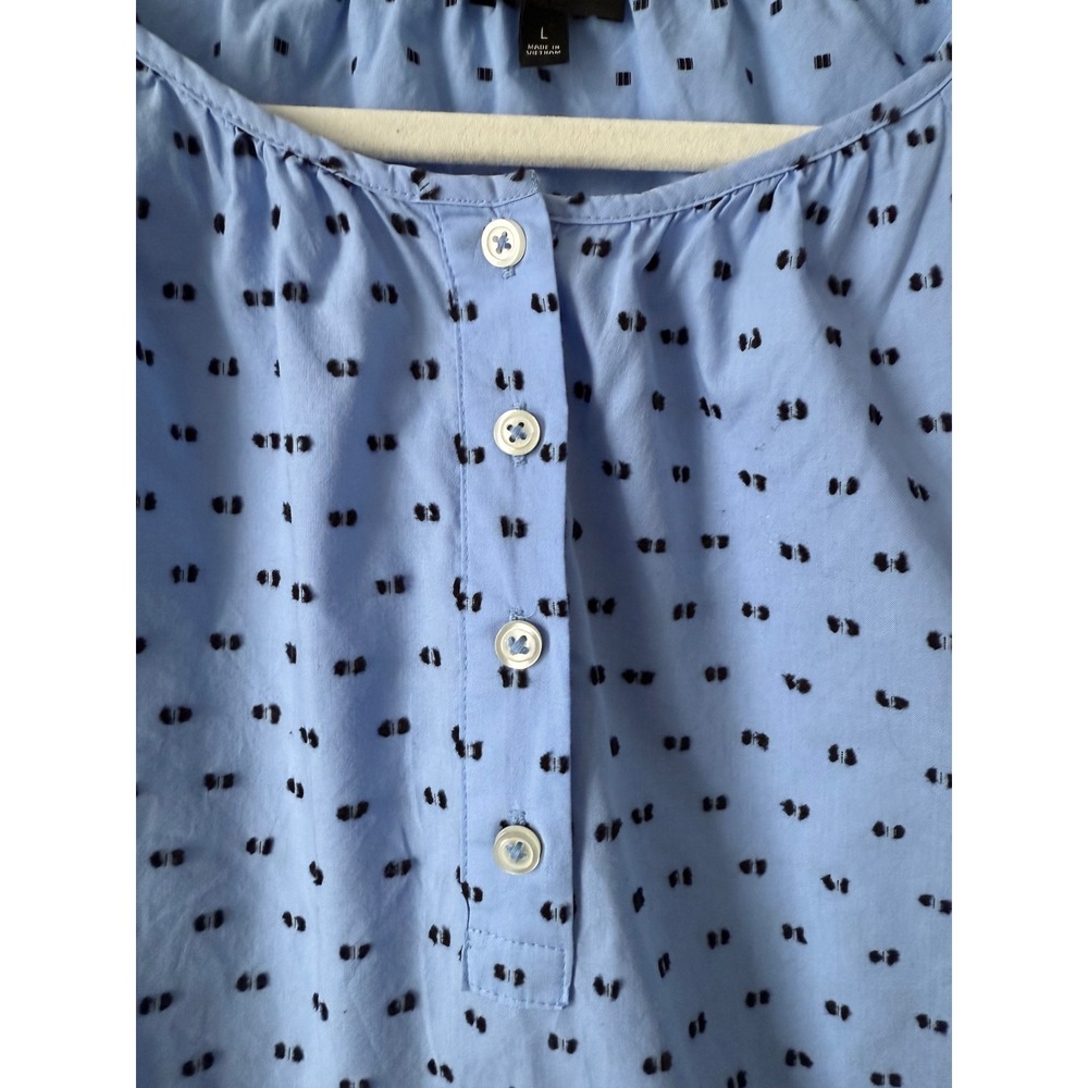 Talbots Women Light Blue Black Dot Print 3/4 Sleeve Button Neck Tunic Top Size L - Picture 3 of 12